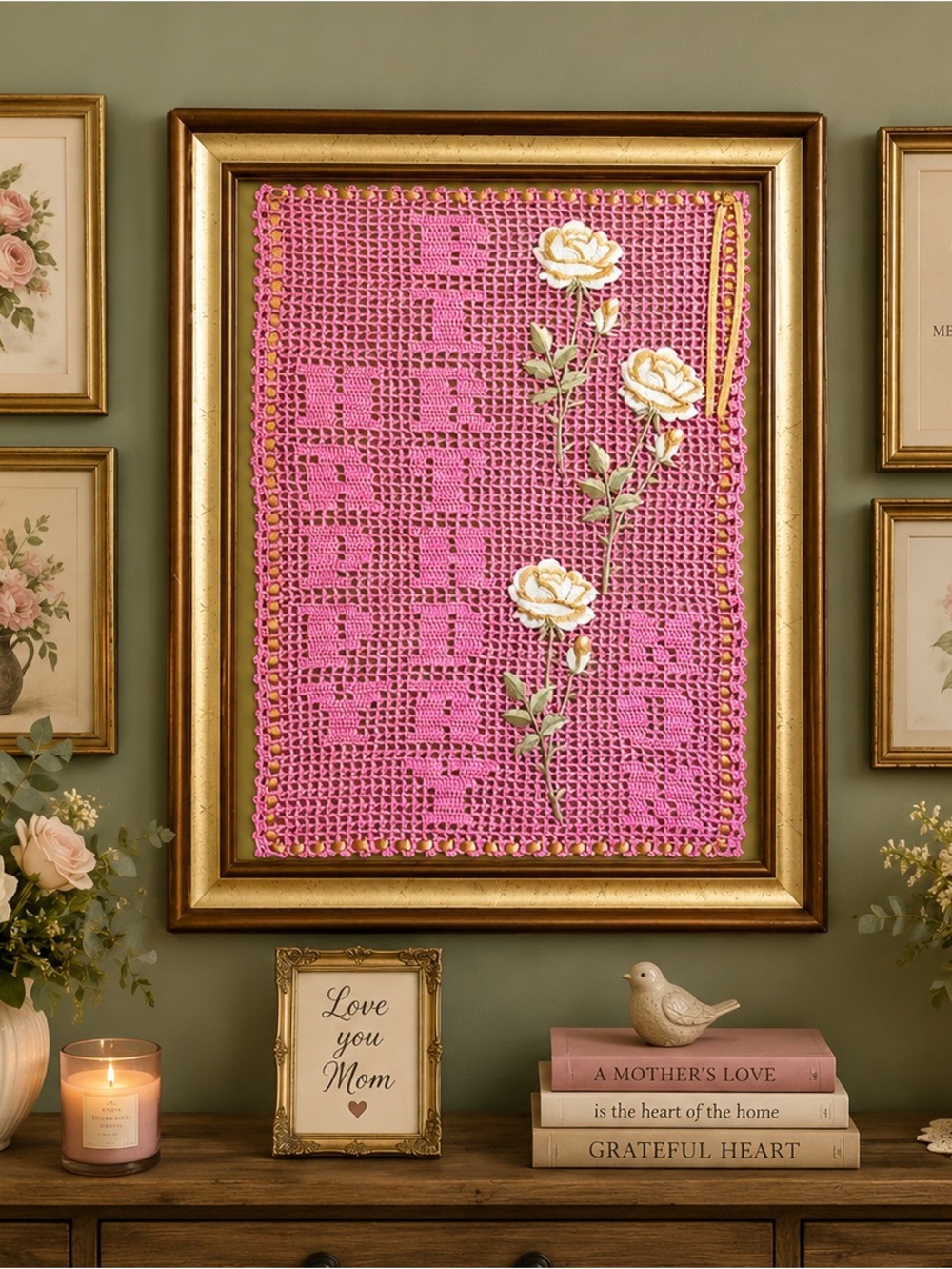 Happy Birthday Mom – Handmade Crochet Keepsake Wall Art